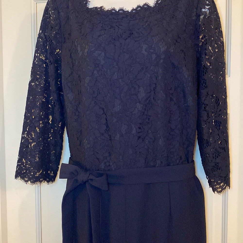 Talbots Navy and Lace One Piece With Pockets Classic Timeless Formal Wear Sz 12